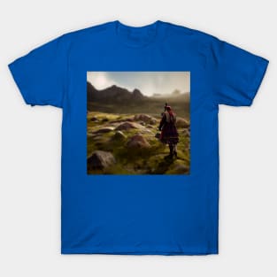 Scottish Highlander in Clan Tartan T-Shirt